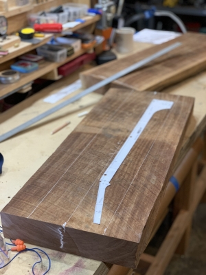 Laying out a banjo neck on a nice piece of air-dried heirloom walnut