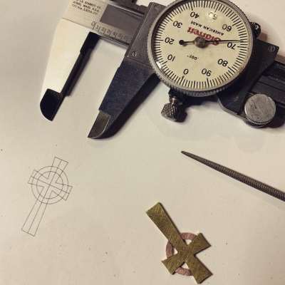 Celtic cross design using brass & copper