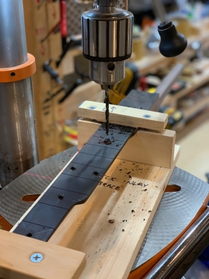 Drilling holes for fingerboard dot markers
