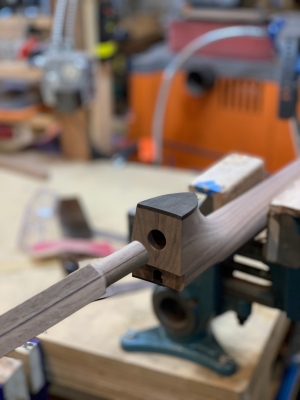 Fitting the dowel stick to the neck